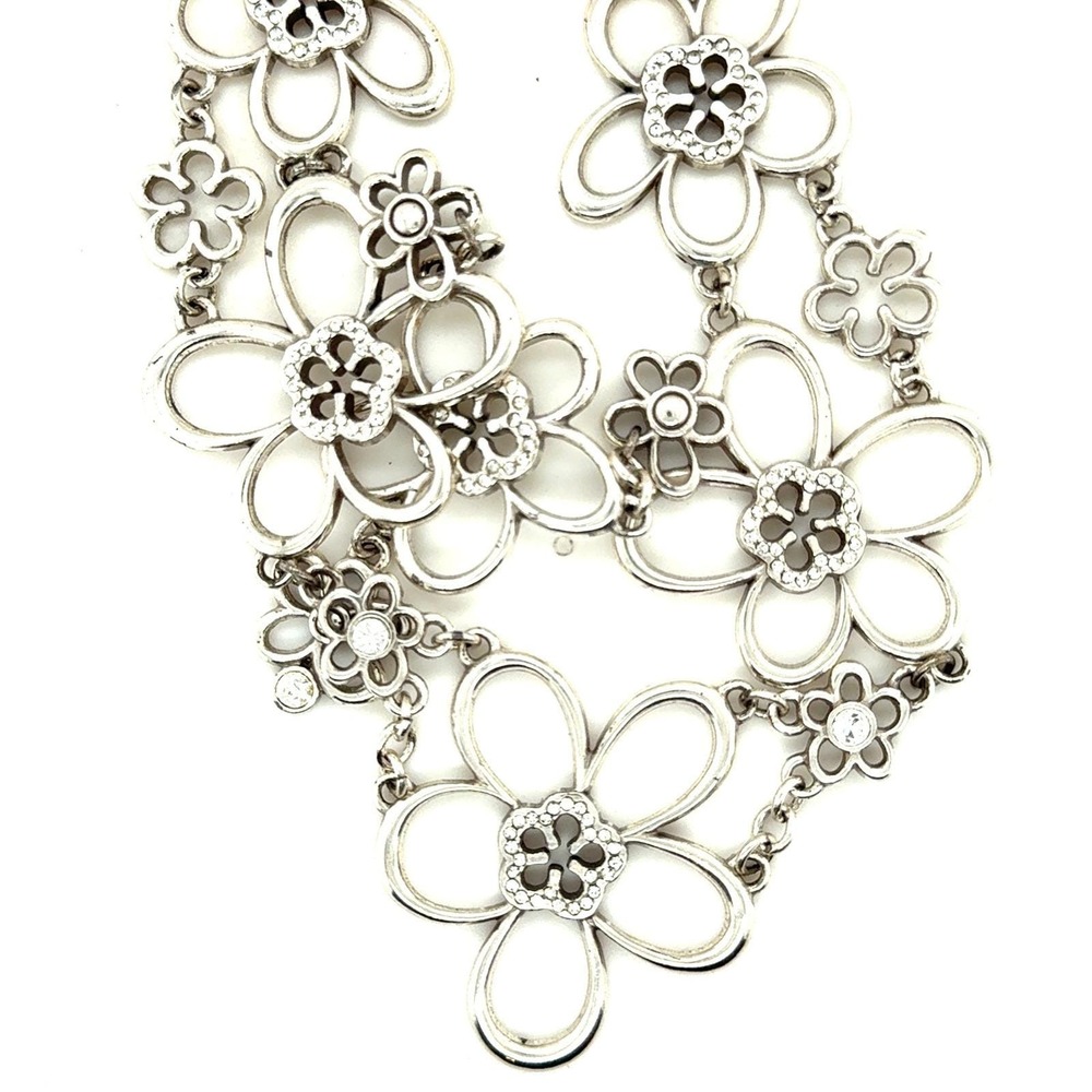 Brighton Silver Tone Crystal Floral Bib Statement Necklace